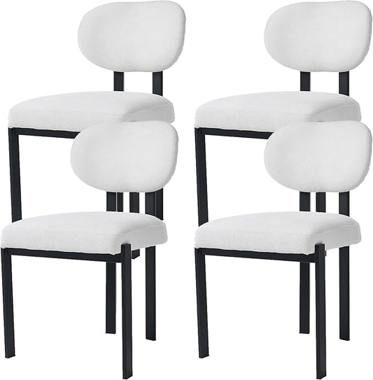 Set of 4 Modern Boucle Dining Chairs, Mid-Century Upholstered Chairs with Black Metal Legs, Ideal for Dining Room, Kitchen Island, Living Room, Bedroom, Home Office, Beige