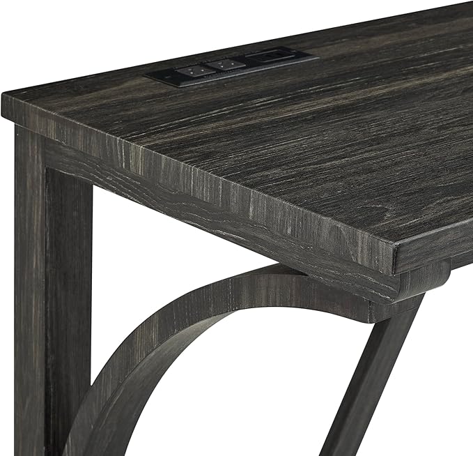 Polibi Farmhouse Counter Height Dining Set - Bar Table and Chairs, Wood Dining Table with Power Outlet and 3 Upholstered Stools for Breakfast Nook, Living Room, Black