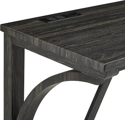Polibi Farmhouse Counter Height Dining Set - Bar Table and Chairs, Wood Dining Table with Power Outlet and 3 Upholstered Stools for Breakfast Nook, Living Room, Black