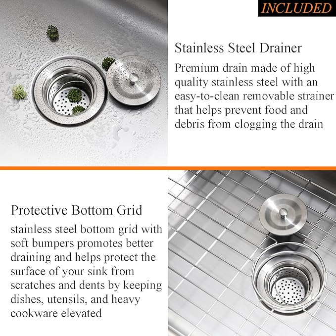 31 Inch Undermount Kitchen Sink Stainless Steel-Bokaiya 31x18 Stainless Steel Kitchen Sink Single Bowl 16 Gauge Large Corner Under Mount Sinks with Dish Grid