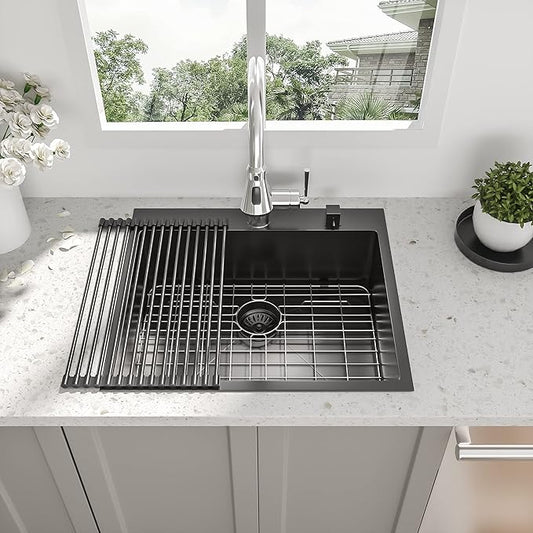 28 Drop In Black Kitchen Sink - Beslend 28x22 Drop In Black Sink 16 Gauge Stainless Steel Gunmetal Black Kitchen Sinks Topmount Deep Single Bowl Dish Basin 28"x22"x10"