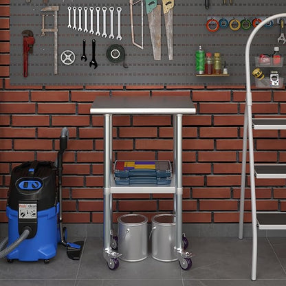 Stainless Steel Work Table with Wheels | NSF Kitchen Island Food Prep | Laundry Garage Utility Bench (Table + Wheels, 24" Long x 18" Deep)