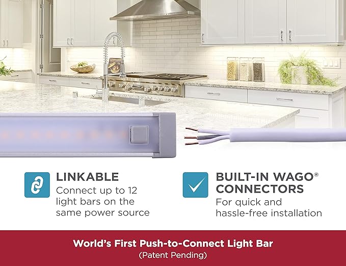 PureOptics LED Push Wire® Under Cabinet Light Bar, Plug-in or Hardwire, 9", Cool White, Gray, (LEDUC9-1CB)