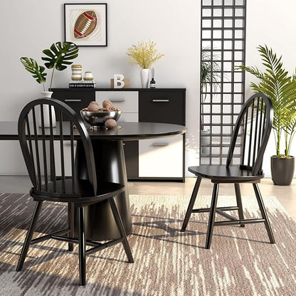 SIMOE Black Dining Chairs Set of 2, Windsor Wooden Dining Chairs with Spindle Back, H-Shaped Crossbars, Morden and Mid Century Kitchen Chairs for Dining Room Farmhouse Kitchen Island