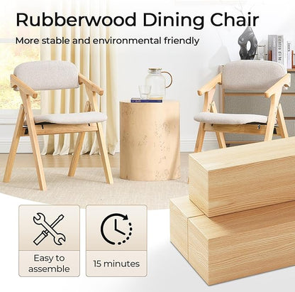 Folding Chairs with Padded Seats,Wooden Stackable Dining Chair,Easy to Store Foldable Dining Chairs for Kitchen, Living Room, Wedding Party Picnic (Beige)