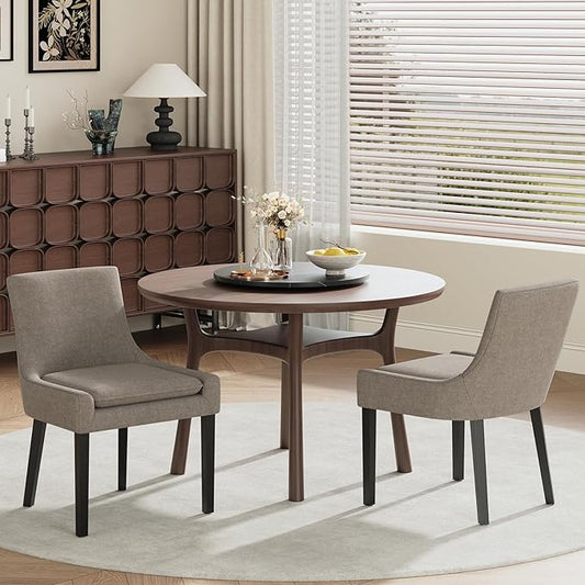 COLAMY Upholstered Dining Chairs Set of 6 with Mid Back and Wood Legs, Modern Accent Side Chairs for Living Room/Dining Room-Camel