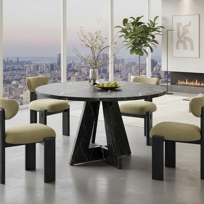 Farini 47" Round Dining Table for 4-6,Modern Kitchen Room Table with Wood Top & Sturdy Metal Base,Large Round Dinner Table for Dining Room,Black