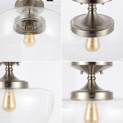 JONATHAN Y 14" Nickel Modern Farmhouse LED Flush Mount Light Fixture, Clear Glass Shade, Rustic Industrial Schoolhouse Lamp for Kitchen Hallway Bedroom (JYL7517D)