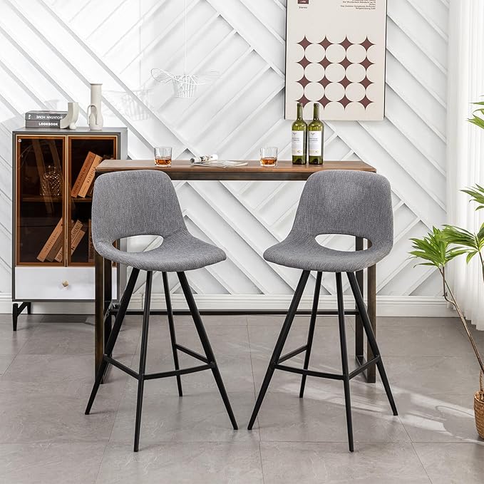 stools Adjustable Height Simple Assembly Metal 360 Degree Swivel Chairs of 2 for Dining Room Kitchen Island, Pub, (Grey 18.5" W x 20" D x 40.75" H)