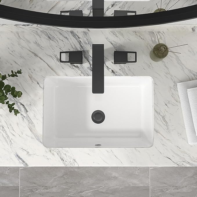 Mocoloo Undermount Bathroom Sink 18 x 12 Inch Rectangle Porcelain White Ceramic Bathroom Sink 6 Inch Deep Basin with Overflow Small Lavatory Vanity Top Under Mounted the Counter