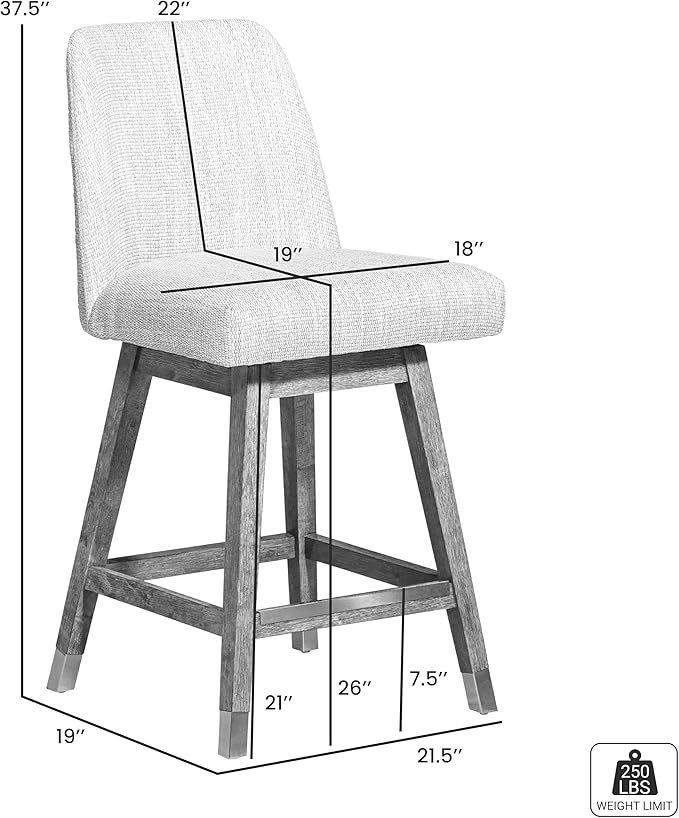 Armen Living Amalie Modern Farmhouse 26" Seat Height Swivel Bar Stool for Kitchen Island Counter in Brown Oak Wood with Beige Fabric