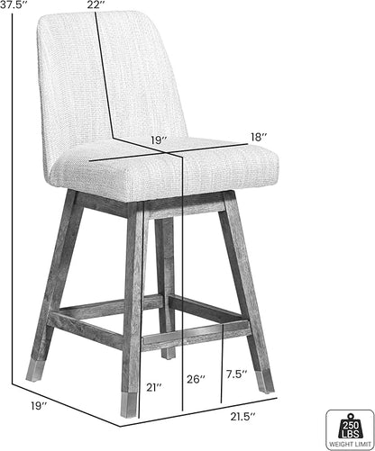 Armen Living Amalie Modern Farmhouse 26" Seat Height Swivel Bar Stool for Kitchen Island Counter in Brown Oak Wood with Beige Fabric