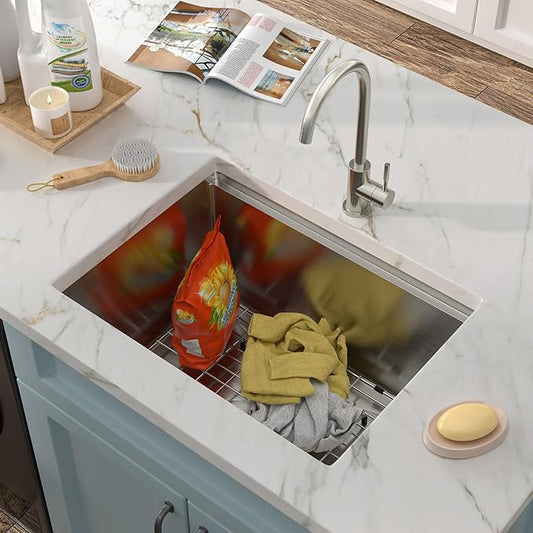 23"x19" Undermount Laundry Utility Sink Workstation – 16 Gauge 304 Stainless Steel, 13 Inch Deep Single Bowl Under Counter Sink Basin for Laundry Room, RV or Utility Use