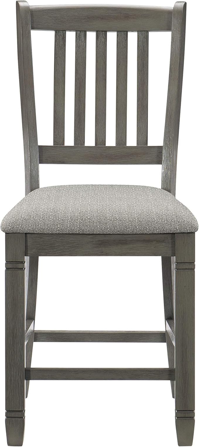Lexicon Counter Height Stools Set of 2 - Saratoga Kitchen Counter Stools Upholstered Foam Padded Seat, Slat Back, Solid Wood Frame, Farmhouse Rustic Chair, Easy Assembly, 24.5" SH, Antique Grey
