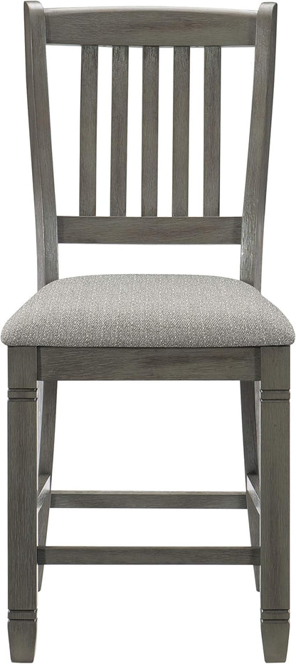 Lexicon Counter Height Stools Set of 2 - Saratoga Kitchen Counter Stools Upholstered Foam Padded Seat, Slat Back, Solid Wood Frame, Farmhouse Rustic Chair, Easy Assembly, 24.5" SH, Antique Grey