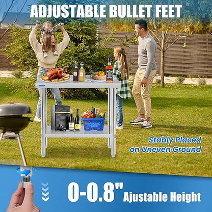 KUARBARR Stainless Steel Table for Prep & Work with Backsplash 24 x 36 Inches NSF Metal Commercial Kitchen Adjustable Under Shelf Worktable for Restaurant Home Outdoor