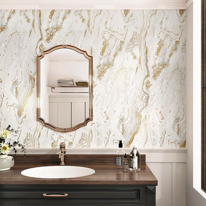 Wallercity Matte Beige/Gold Marble Contact Paper for Countertops Vinyl Waterproof Peel and Stick Wallpaper for Cabinet Backsplashes Self Adhesive Countertop Wall Paper 15.8''x78.7'' Granite Wrap Cover