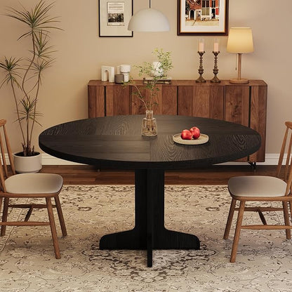 Garvee 47 in Round Dining Table for 4, Farmhouse Kitchen Dining Room Circle Dinner Table, Kitchen Dining Room Furniture, Black (Table Only)