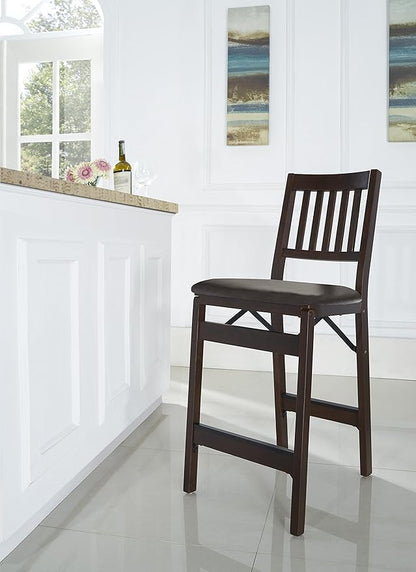 Stakmore Folding Counter Height Stools, Espresso with Bonded Leather Set of 2