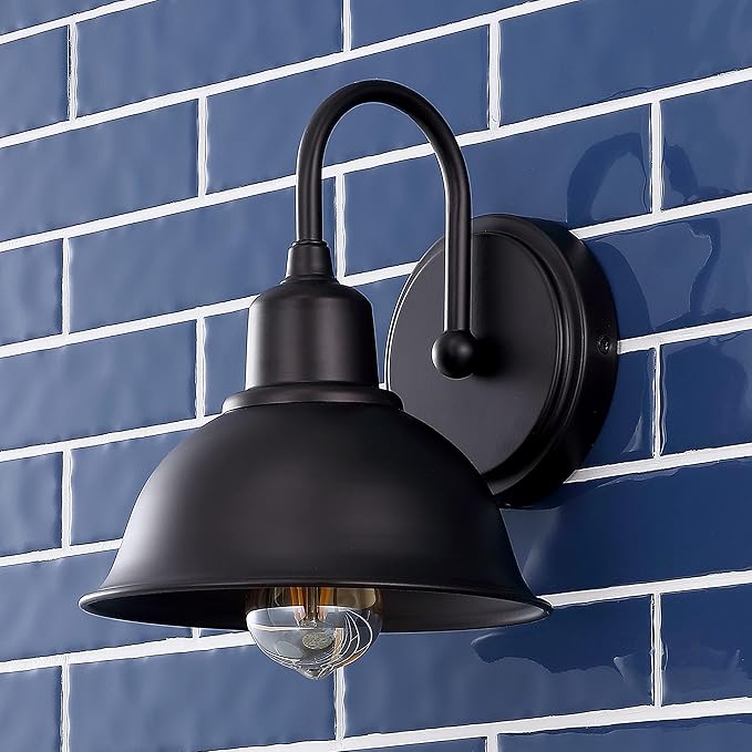 JONATHAN Y 8" Oil Rubbed Bronze Farmhouse Industrial 1-Light LED Vanity Wall Sconce for Bathroom Mirror Kitchen, Metal Shade, Dimmable Vintage Lighting, LED Bulb Included (JYL7481B)