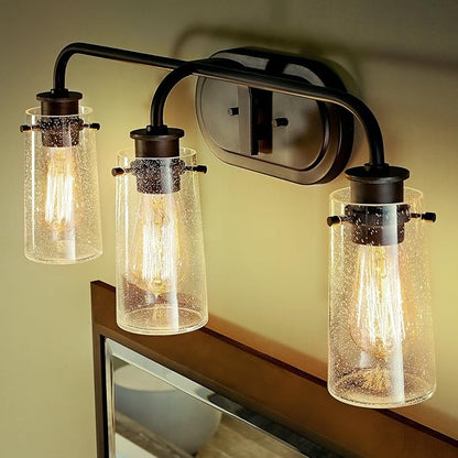 KICHLER Braelyn 24" 3 Light Vanity Light with Clear Seeded Glass Olde Bronze®