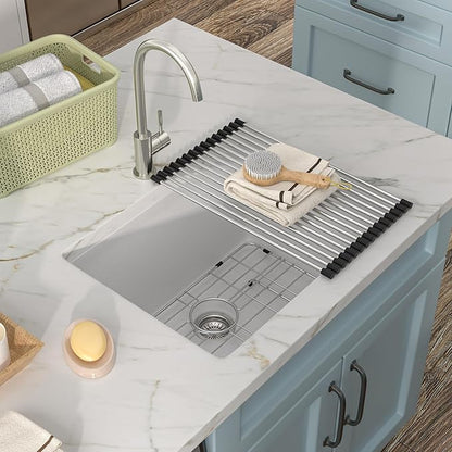 24 Undermount Laundry Sink - Fulorni 24"x18" Laundry Room Utility Sink White Granite Composite Quartz Classic 12 Inch Deep Single Bowl Under Counter Basin