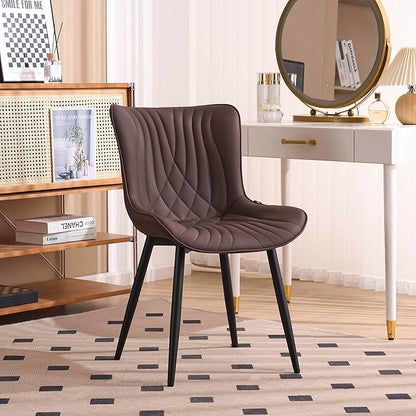Kidol & Shellder Dining Chairs Set of 2, Mid Century Modern Kitchen Chairs with Black Metel Legs, PU Leather Upholstered Side Chair for Dining Room, Living Room, Lounge, Restaurant, Brown
