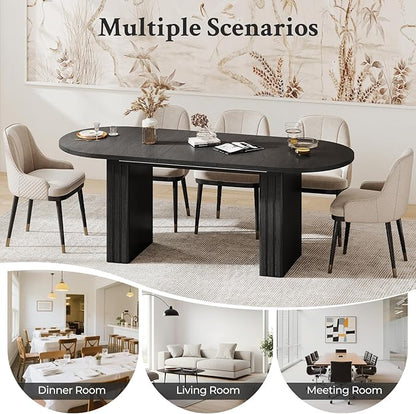 Zevemomo 62.99"-78.74" Oval Expandable Dining Table, Extendable Dining Room Table for 4-8 People with Wooden Strip Base, Modern Kitchen Table with Slide Metal Track, for Family Living Room-Black