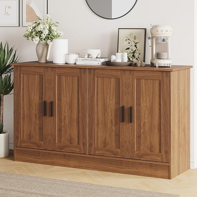Anystyle 53" Rustic Brown Buffet Cabinet with Storage, Industrial Kitchen Sideboard with 4 Doors & Adjustable Shelves, Entryway Credenza & TV Console Table for Living Room, Dining Room