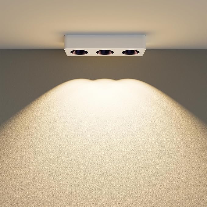 JAYMP Rectangular Modern LED Ceiling Spotlight 3000K Dimmable White Surface Mount Focus Down Light for Living Room Hallway Laundry Room (White, Triple Lamp)