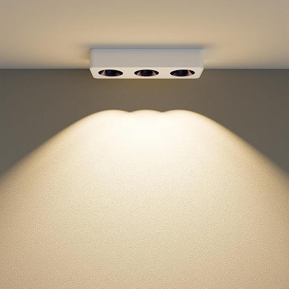 JAYMP Rectangular Modern LED Ceiling Spotlight 3000K Dimmable White Surface Mount Focus Down Light for Living Room Hallway Laundry Room (White, Triple Lamp)