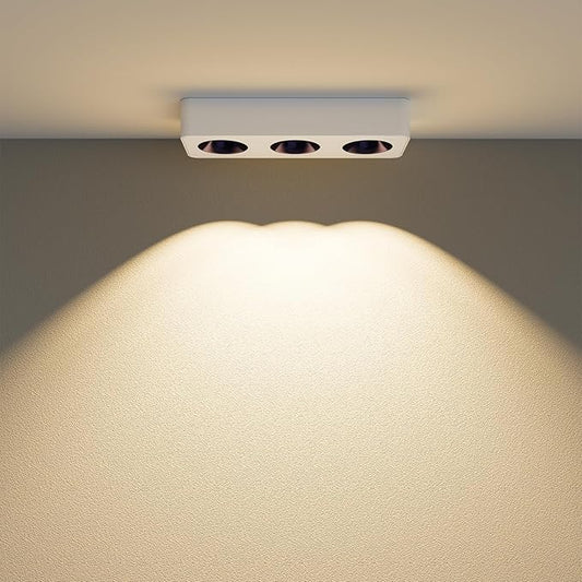 JAYMP Rectangular Modern LED Ceiling Spotlight 3000K Dimmable White Surface Mount Focus Down Light for Living Room Hallway Laundry Room (White, Triple Lamp)