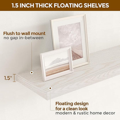Fun Memories 72 Inch Long Floating Shelves for Wall, 72x9.3 Large Floating Shelf for Bedroom, Kitchen, Bathroom, Wall Mounted Rustic Wood Shelves with Invisible Bracket for Books, Decor, Brich
