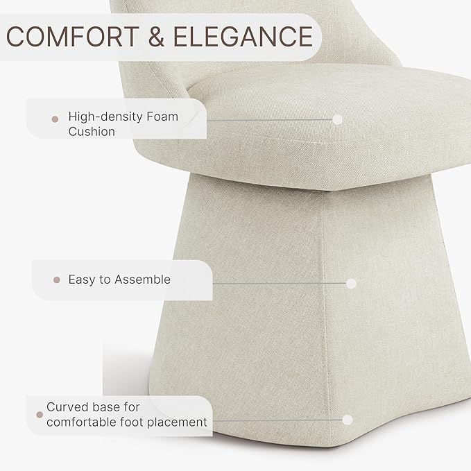 KISLOT Swivel Dining Chairs Set of 2, Upholstered Mid Century Modern Deskchair with High Back, Linen Fabric Kitchen Chairs for Dining Room, Bedroom, Dressing Room, Linen