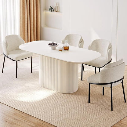 Miuuod 62.99" Large Modern Dining & Kitchen Table Set for Dining Room,with 6 Upholstered Chairs for 6-8 People,Oval Elegant Dining Table,Cream White