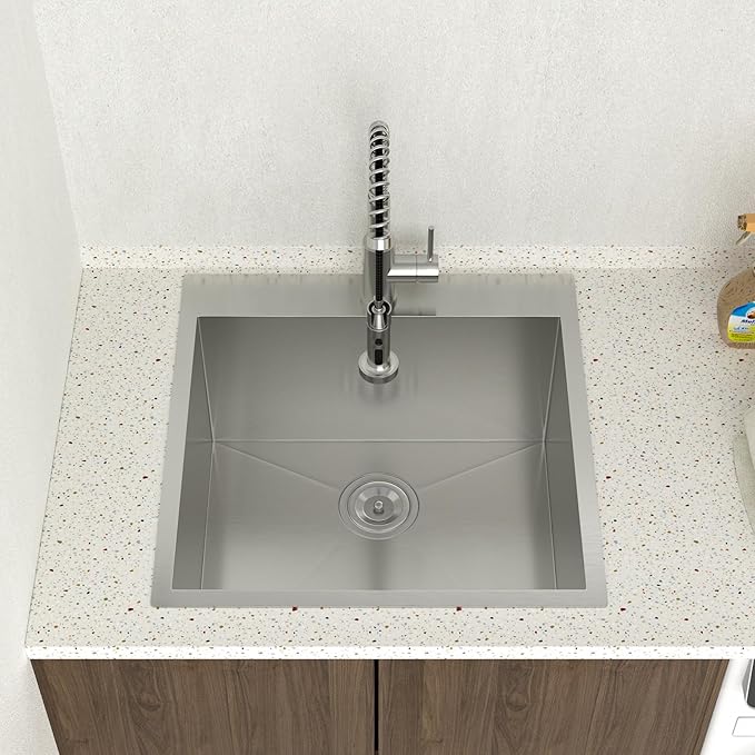 Lordear Drop In Laundry Sink with Faucet 22"x22"x12" Topmount Utility Sink 16 Gauge Stainless Steel Single Bowl for Laundry Room