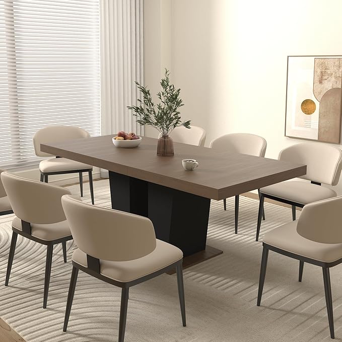 78" Dining Table for 4-10,Modern Expandable Rectangular Kitchen Table,Long Dining Room Tables with Black Double Sturdy Pedestal Base for Kitchen Living Room (Beige+Brown)