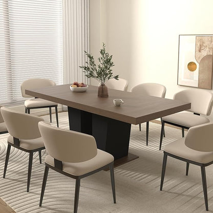 78" Dining Table for 4-10,Modern Expandable Rectangular Kitchen Table,Long Dining Room Tables with Black Double Sturdy Pedestal Base for Kitchen Living Room (Beige+Brown)