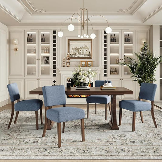 MALOL Upholstered Dining Chairs Set of 4, Fabric Kitchen Chairs with Padded Seat & Back, Solid Wood Legs, Modern Simple Dining Room Chairs for Kitchen, Dining Room, Living Room, Blue