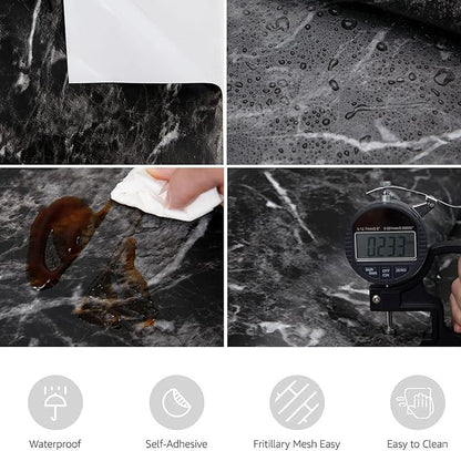 Abyssaly Black Marble Paper 24" x 196" Granite Wallpaper Peel and Stick Countertop Paper Self Adhesive for Kitchen Bathroom and Furniture