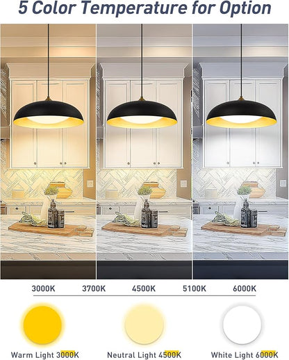kudos 15 Inch Large LED Pendant Lights, Black and Gold Pendant Light Fixtures, Modern Hanging Lights for Kitchen Island, Dining Room, Living Room, Bedroom, 5CCT Adjustable, KDPL02-BK
