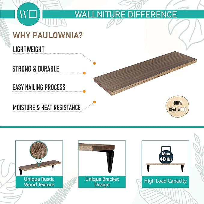 Wallniture Arras Wood Floating Shelves for Wall Storage, Small Bookshelf, Hanging Book Shelves for Living Room, Bedroom, Office, Burnt Finish, Set of 10 (Burnt)