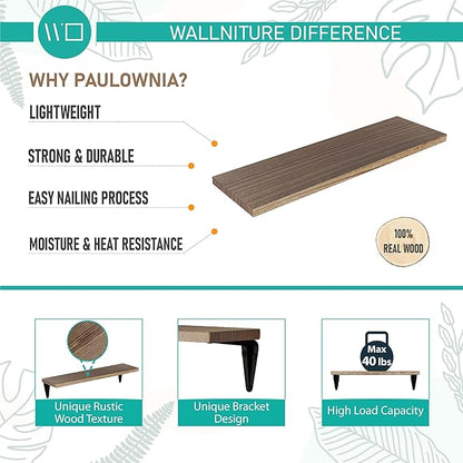 Wallniture Arras Wood Floating Shelves for Wall Storage, Small Bookshelf, Hanging Book Shelves for Living Room, Bedroom, Office, Burnt Finish, Set of 10 (Burnt)