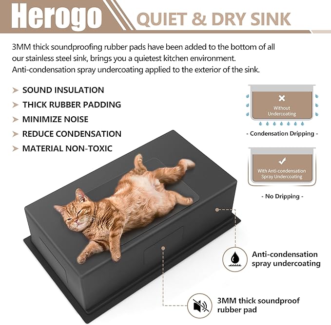 Herogo 33x19 Inch Kitchen Sink with Accessories, 18/10 Stainless Steel Undermount Kitchen Sink Workstation Single Bowl R10 Corner 10 Inch Deep