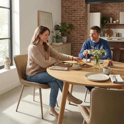 Kidol & Shellder Dining Chairs Set of 2, Mid Century Modern Kitchen Chairs with Metel Legs Armless, PU Leather Upholstered Side Chair for Dining Room, Living Room, Lounge, Restaurant, Khaki