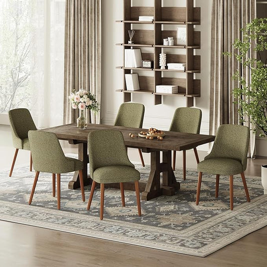 MALOL Dining Room Chair Set of 6, Upholstered Kitchen Chairs with Wood Legs, High-Back Padded Dining Chairs for Dining Room/Restaurant/Cafe, Green