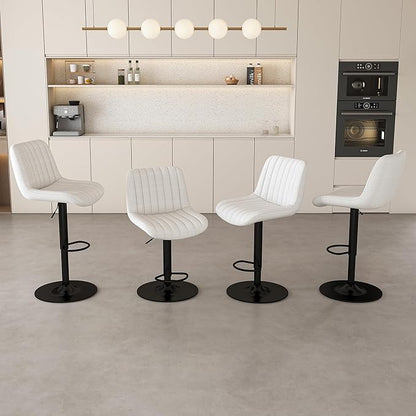 Swivel Bar Stools with Adjustable Height (35.03 43.7 Inches), Backrest, and Soft Knit Fabric Ideal for Kitchen Island, Bar Counter, Dining Room, Beige(Set of 2)
