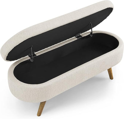 Modern Ottoman Bench with Storage - Versatile Bedside Pouf, Footstool, Toy Storage Ottoman for Bedroom, Living Room, Hallway Entryway, Multi-Use Furniture,Beige-Linen