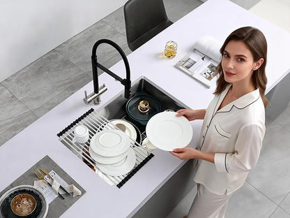MENATT 28x18 Inch Undermount Kitchen Sink, 18 Gauge 304 Stainless Steel Single Bowl with Drying Rack & Bottom Grid, 9" Deep for Laundry, Utility & Modern Kitchen