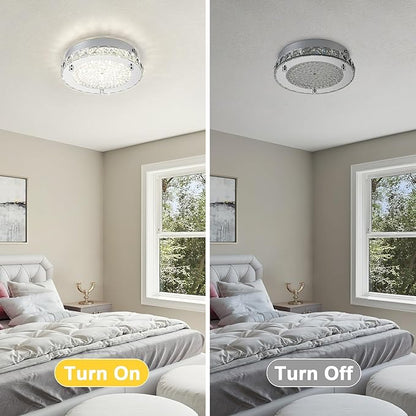 Flush Mount Crystal Ceiling Light Modern Ceiling Light Hallway Light Fixtures LED 4000K Round Ceiling Light 8 Inch for Small Space, Bedroom, Foyer, Entryway, Kitchen